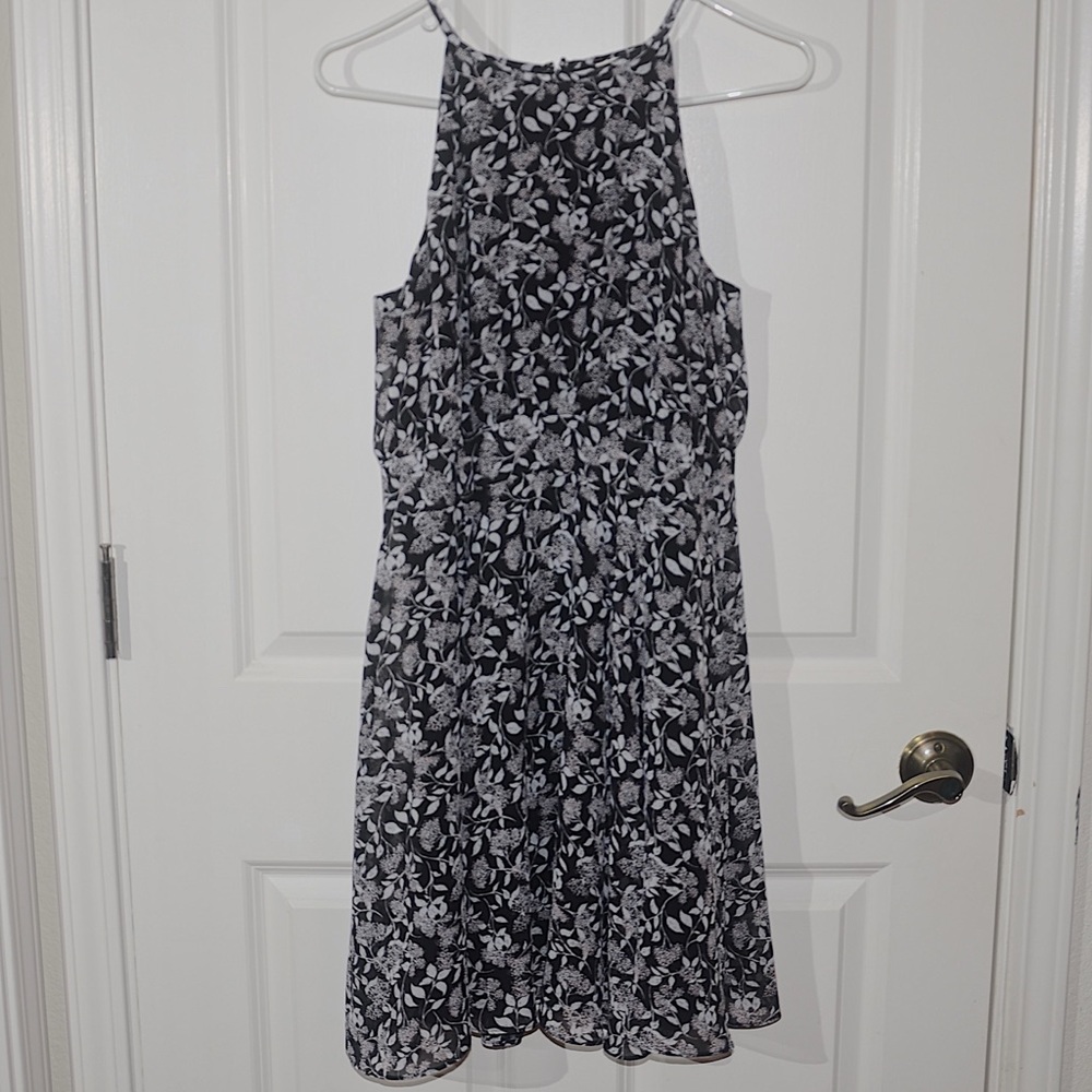 Black and White Dress with Purple Flowers